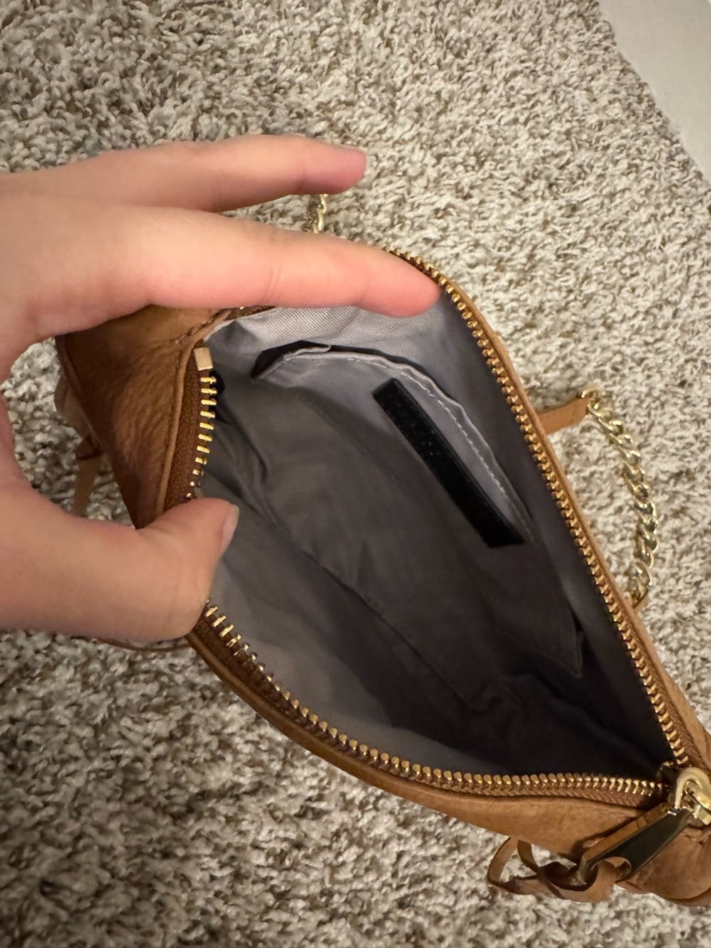Rebecca Minkoff Suede Crossbody Bag with Gold Chain Strap - Picture 4 of 5